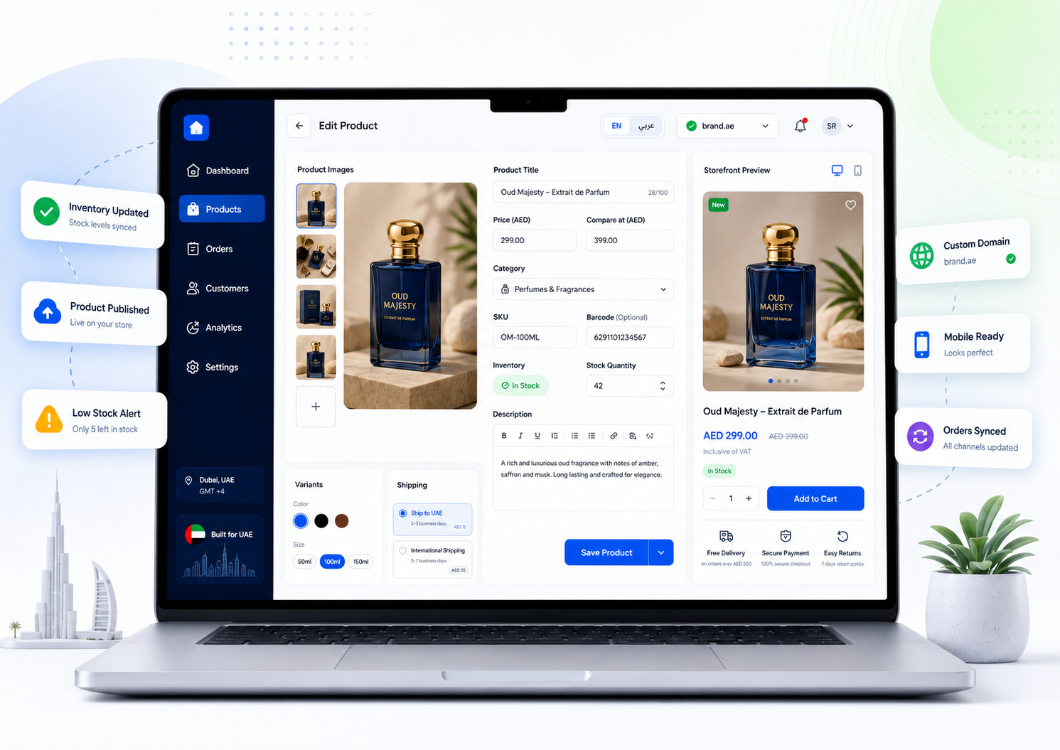 Storexio product setup dashboard for UAE merchants