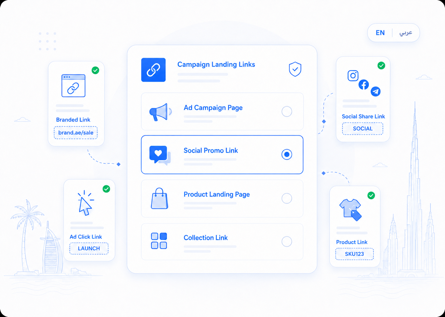 Campaign landing link and custom domain visual for Storexio stores