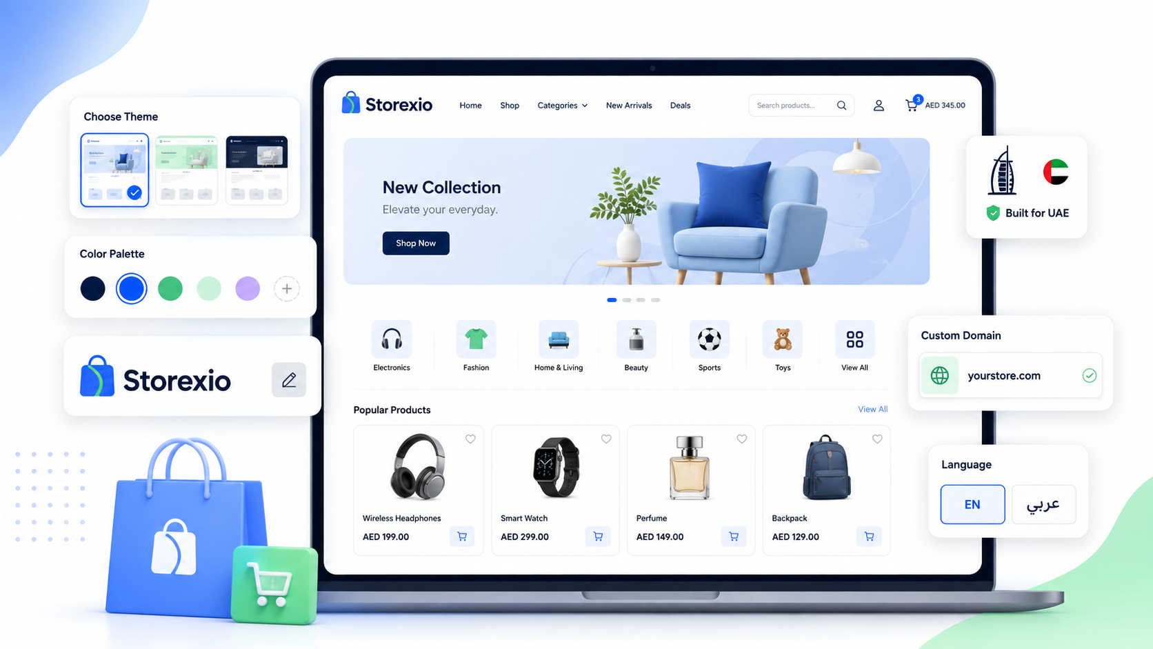 Storexio ecommerce storefront builder preview